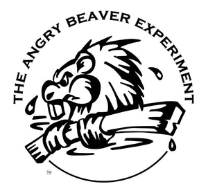 The Angry Beaver Experiment logo. Beaver in the water holding a piece of wood. 